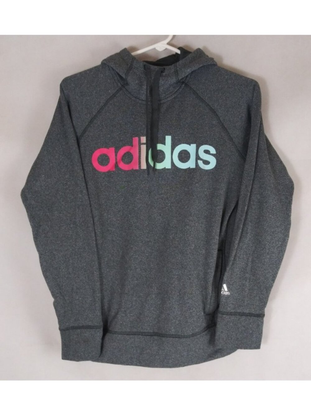 Adidas Climawarm Gray Hoodie With Rainbow Adidas Logo Women's Size Small 8-10